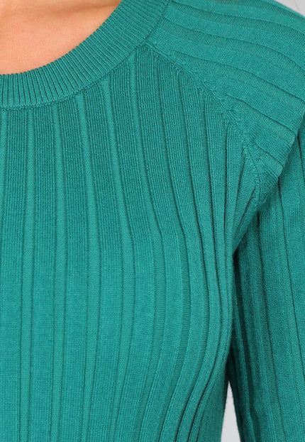 NEW1809 Zeegroene Longsleeve Rib Midi Jurk