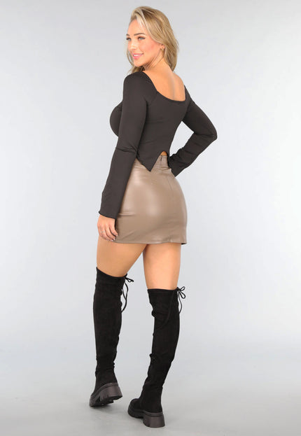 NEW1809 Zwarte Crop Top met Strikdetail en Wijde Mouwen