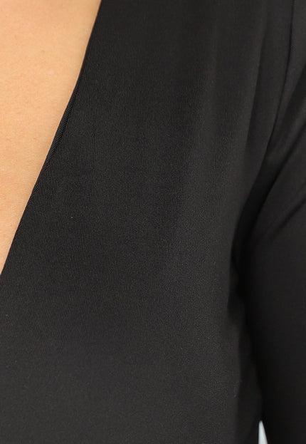 NEW1809 Zwarte Longsleeve Crop Top met V Hals