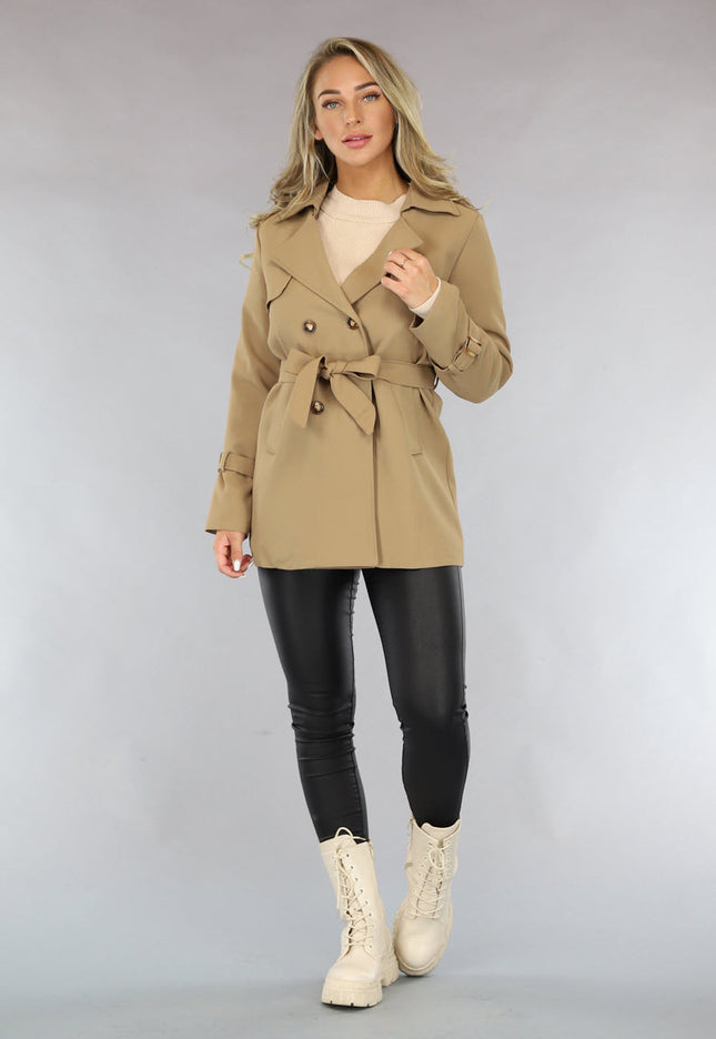 NEW1810 Camel Trenchcoat met Ceintuur