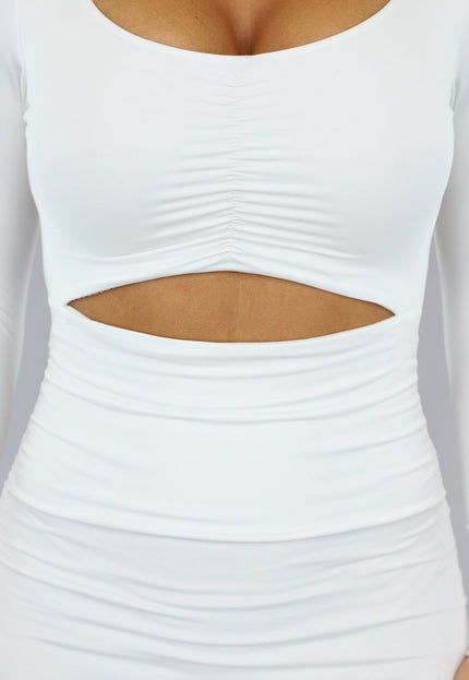 NEW1810 Geplooide Witte Bodycon jurk