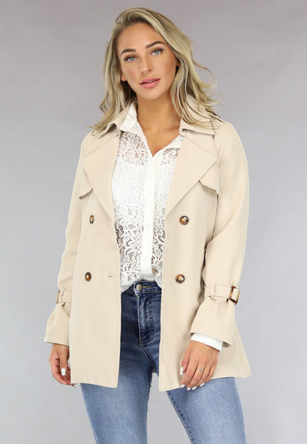 NEW1810 Korte Beige Jas met Tailleband