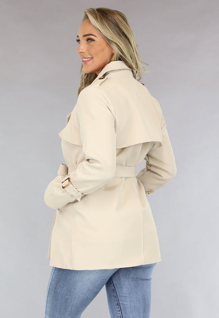 NEW1810 Korte Beige Jas met Tailleband