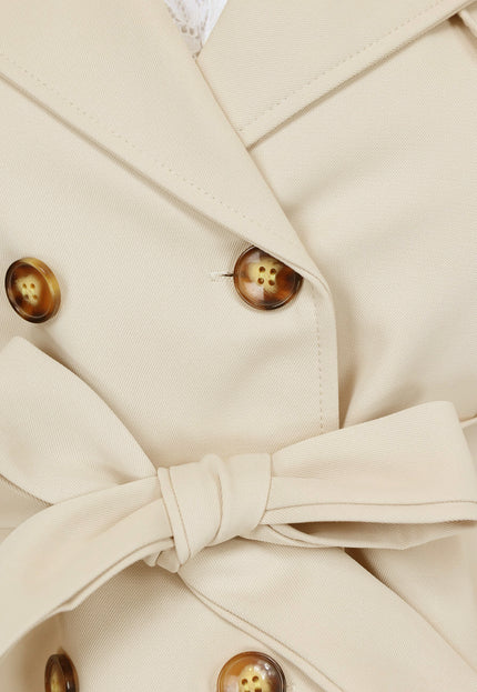 NEW1810 Korte Beige Jas met Tailleband