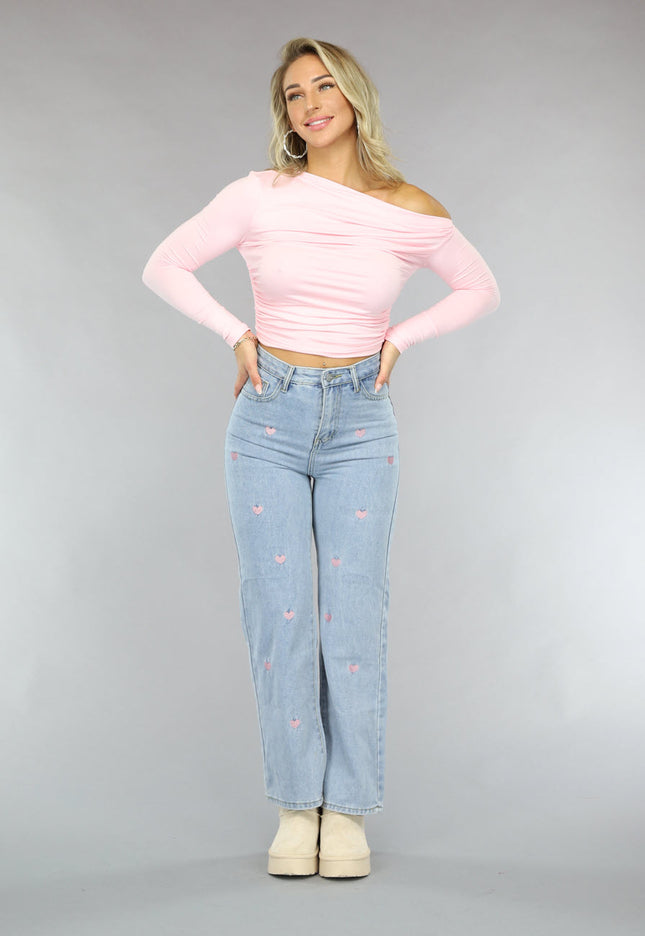 NEW1810 Lichtroze Geplooide Stretch Top