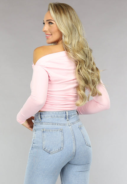 NEW1810 Lichtroze Geplooide Stretch Top
