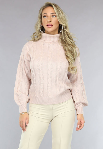 NEW1810 Oudroze Kabeltrui met Omgeslagen Col