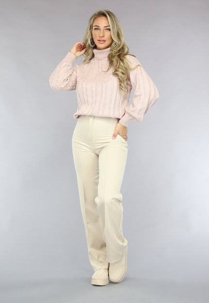 NEW1810 Oudroze Kabeltrui met Omgeslagen Col