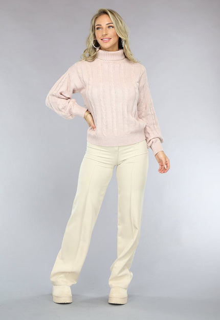 NEW1810 Oudroze Kabeltrui met Omgeslagen Col