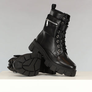 NEW1810 Zwarte Lederlook Biker Boots met Tasje