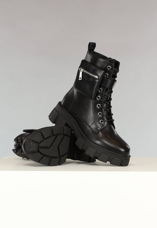NEW1810 Zwarte Lederlook Biker Boots met Tasje