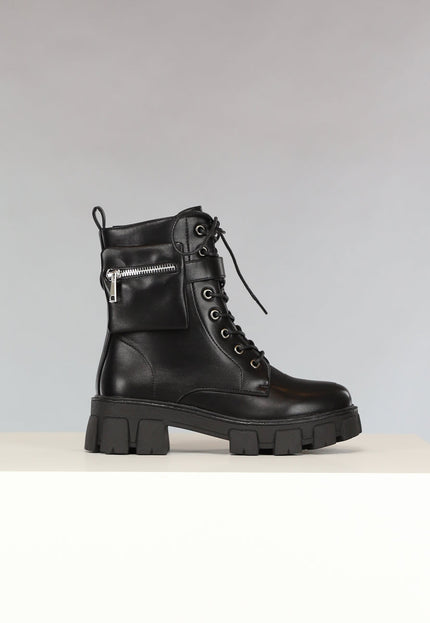 NEW1810 Zwarte Lederlook Biker Boots met Tasje