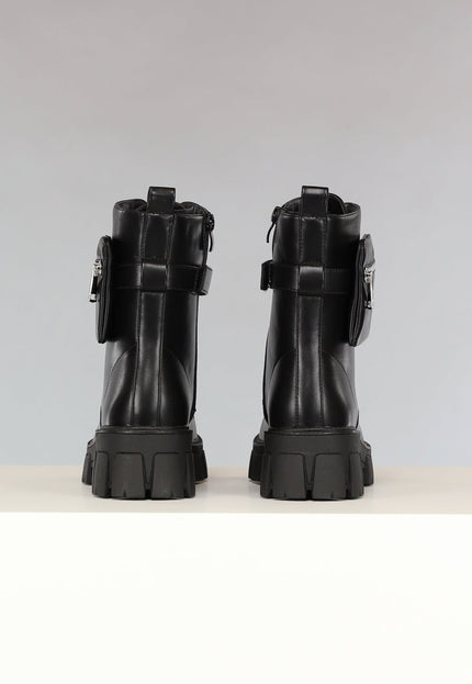 NEW1810 Zwarte Lederlook Biker Boots met Tasje