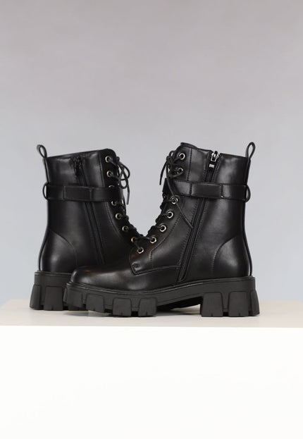 NEW1810 Zwarte Lederlook Biker Boots met Tasje