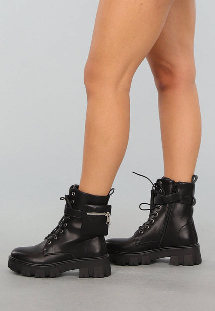 NEW1810 Zwarte Lederlook Biker Boots met Tasje