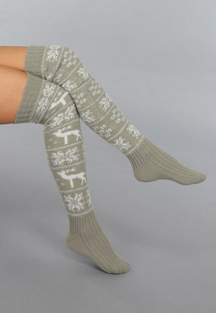 NEW1812 Khaki Hoge Warme Kerst Sokken