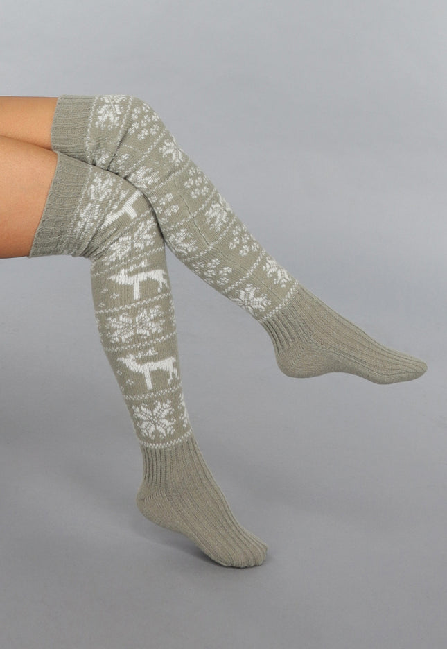 NEW1812 Khaki Hoge Warme Kerst Sokken