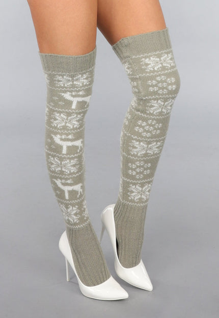 NEW1812 Khaki Hoge Warme Kerst Sokken