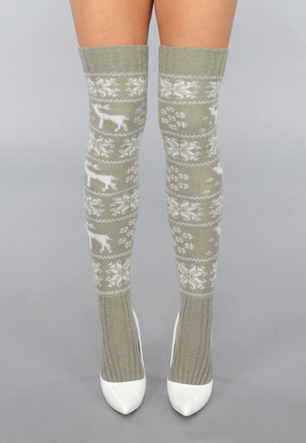 NEW1812 Khaki Hoge Warme Kerst Sokken