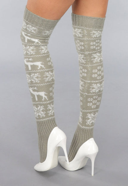 NEW1812 Khaki Hoge Warme Kerst Sokken