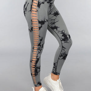 NEW1812 Yoga Legging met Cut Outs en Gevlekte Print