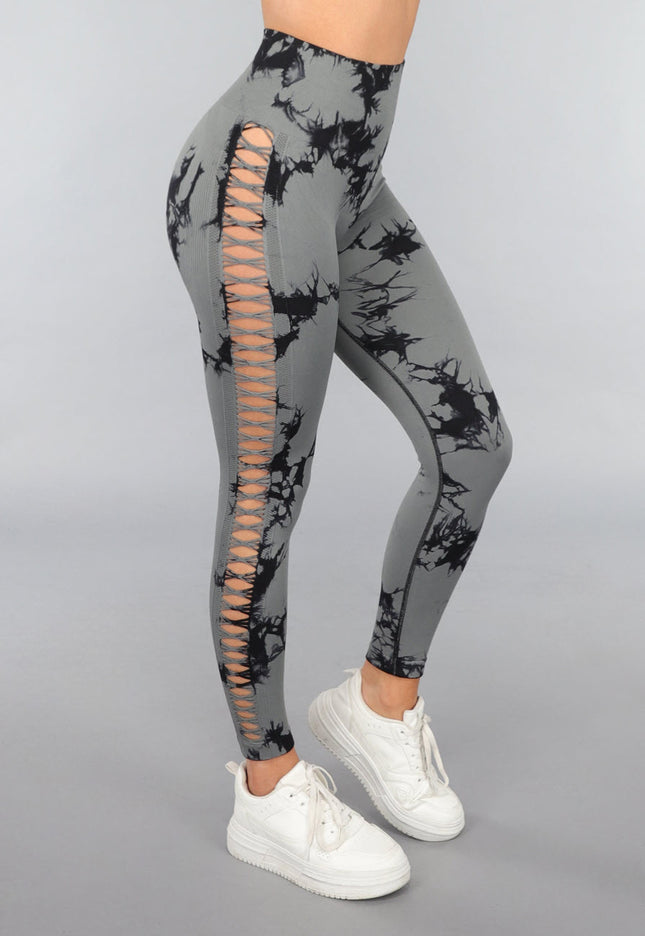 NEW1812 Yoga Legging met Cut Outs en Gevlekte Print