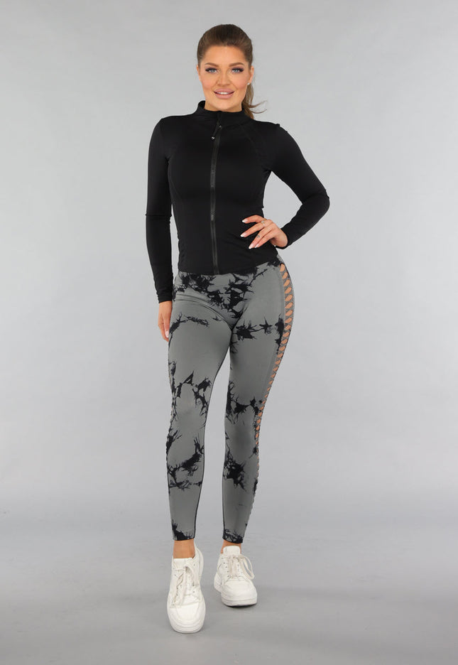 NEW1812 Yoga Legging met Cut Outs en Gevlekte Print