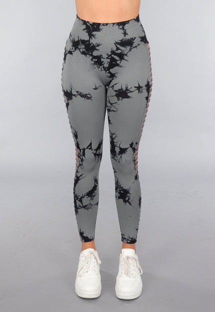 NEW1812 Yoga Legging met Cut Outs en Gevlekte Print