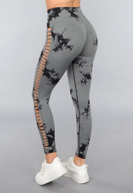 NEW1812 Yoga Legging met Cut Outs en Gevlekte Print