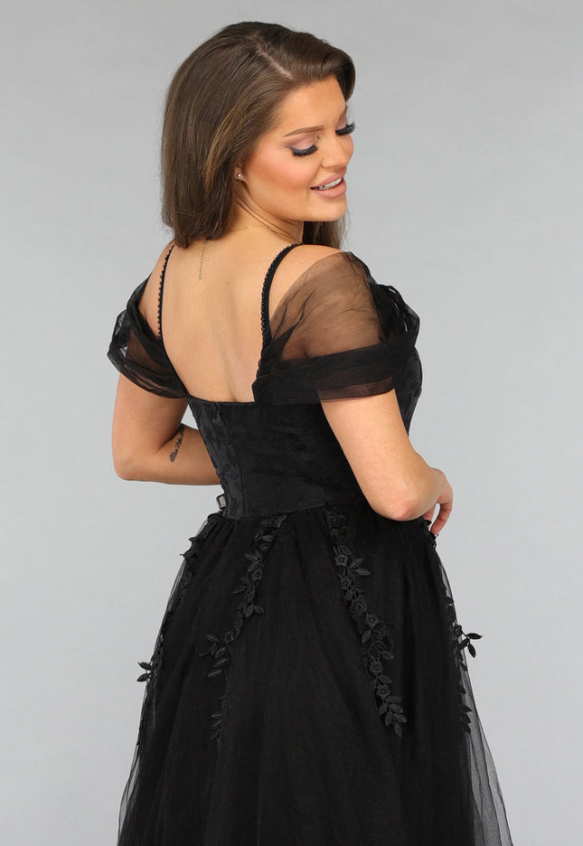 NEW1812 Zwarte Kanten Trouwjurk met Tule Rok