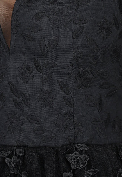 NEW1812 Zwarte Kanten Trouwjurk met Tule Rok