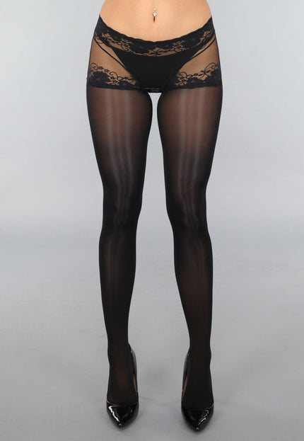 NEW1812 Zwarte Panty met Kanten Broekje