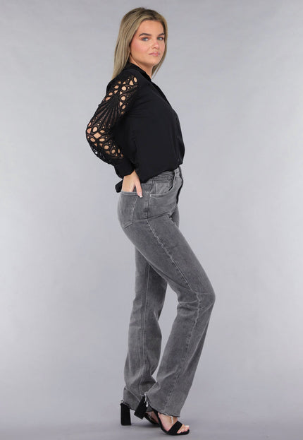 NEW190225 Blouse met Crochet Mouwen in Zwart