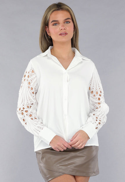 NEW190225 Blouse met Gehaakte Mouwen in Wit