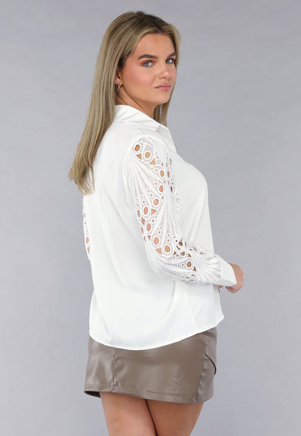 NEW190225 Blouse met Gehaakte Mouwen in Wit