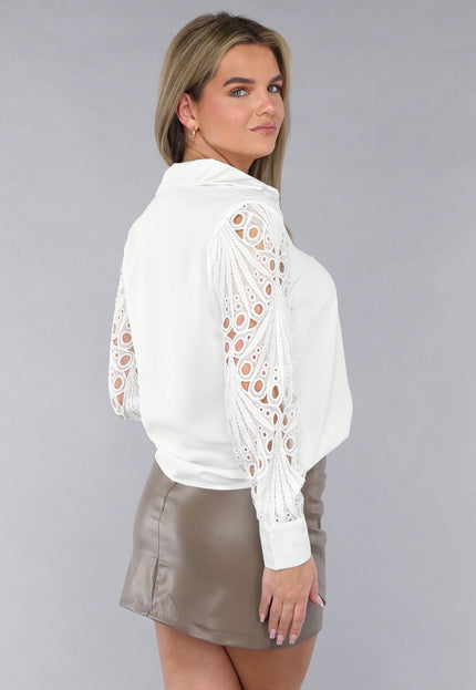 NEW190225 Blouse met Gehaakte Mouwen in Wit