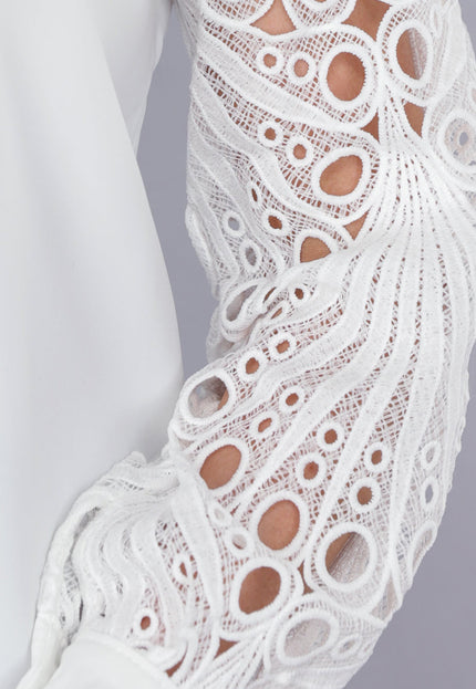 NEW190225 Blouse met Gehaakte Mouwen in Wit