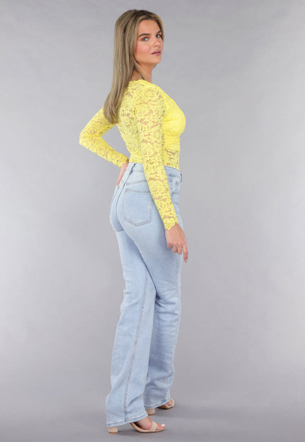 NEW190225 Gele Kanten Bodysuit met Padding