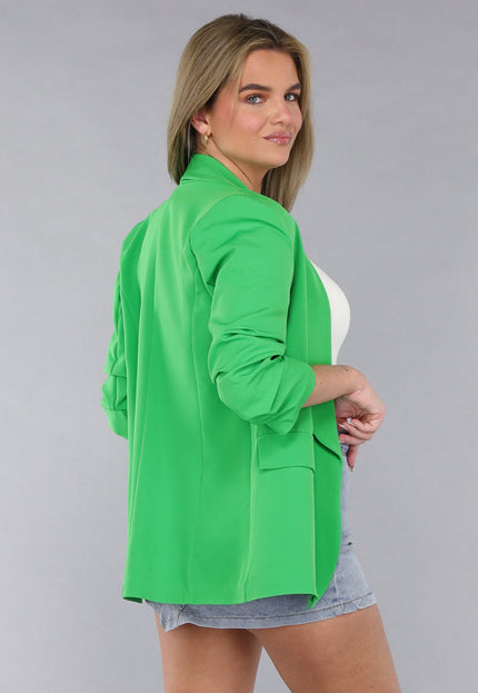 NEW190225 Geplooide Felgroene Getailleerde Blazer met Driekwart Mouwen