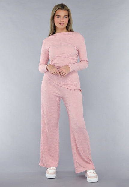 NEW190225 Gesmokte Stretch Two Piece in Roze