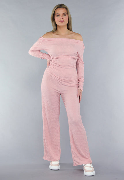 NEW190225 Gesmokte Stretch Two Piece in Roze