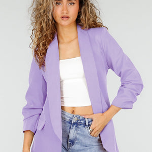 NEW190225 Lila Getailleerde Blazer met Geplooide Mouwen