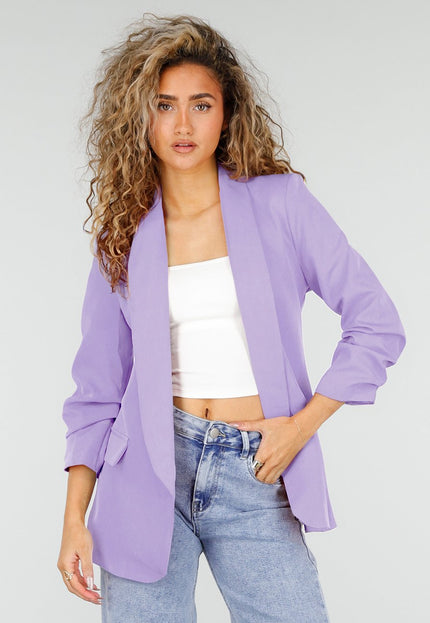 NEW190225 Lila Getailleerde Blazer met Geplooide Mouwen