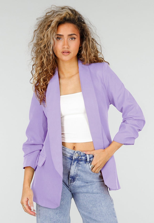NEW190225 Lila Getailleerde Blazer met Geplooide Mouwen