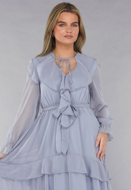 NEW190225 Maxi Jurk in Blauw met Ruffles