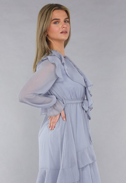 NEW190225 Maxi Jurk in Blauw met Ruffles