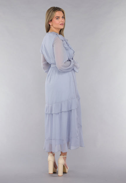 NEW190225 Maxi Jurk in Blauw met Ruffles