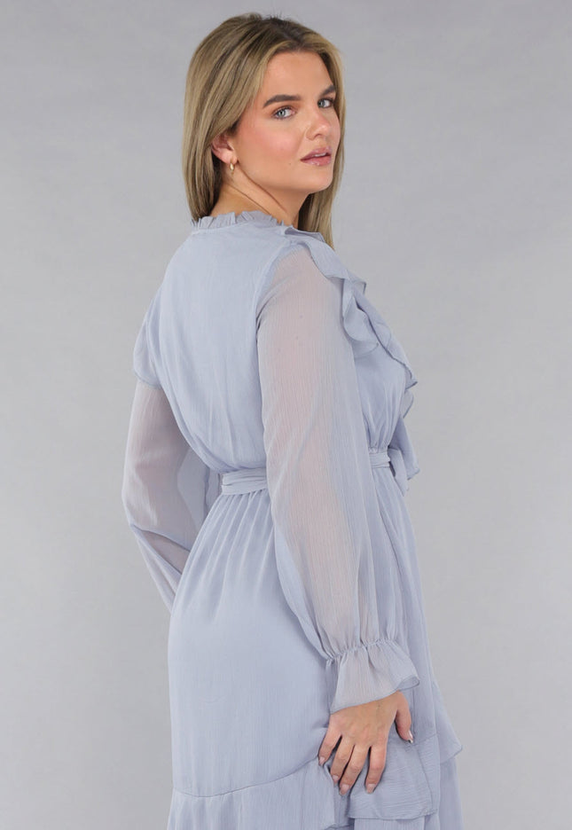 NEW190225 Maxi Jurk in Blauw met Ruffles