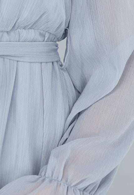 NEW190225 Maxi Jurk in Blauw met Ruffles