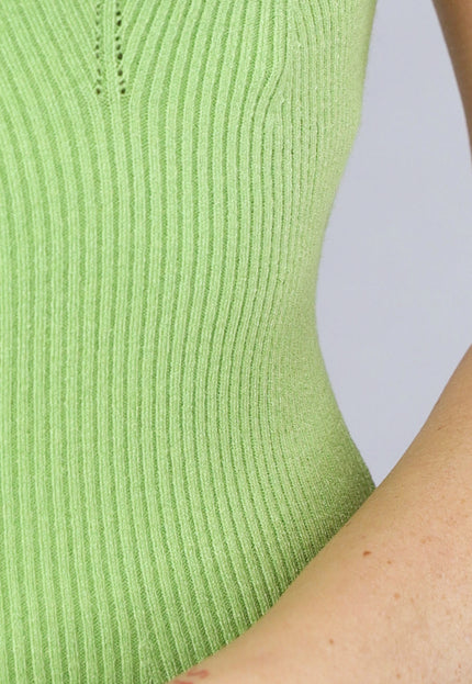 NEW190225 Ribstof Groene Jurk met Brede Schouderbandjes en V Hals